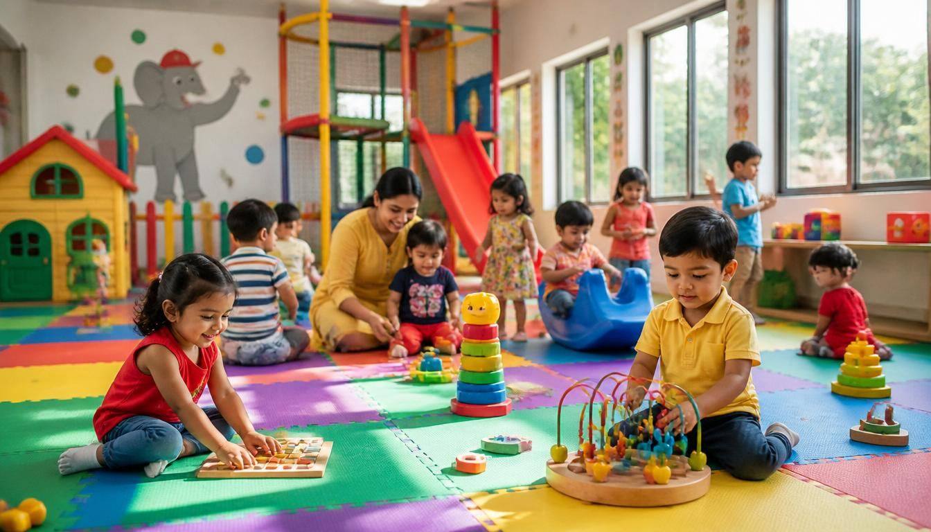 Safe indoor children's play area at Play N Learn daycare in Kovaipudur, Coimbatore